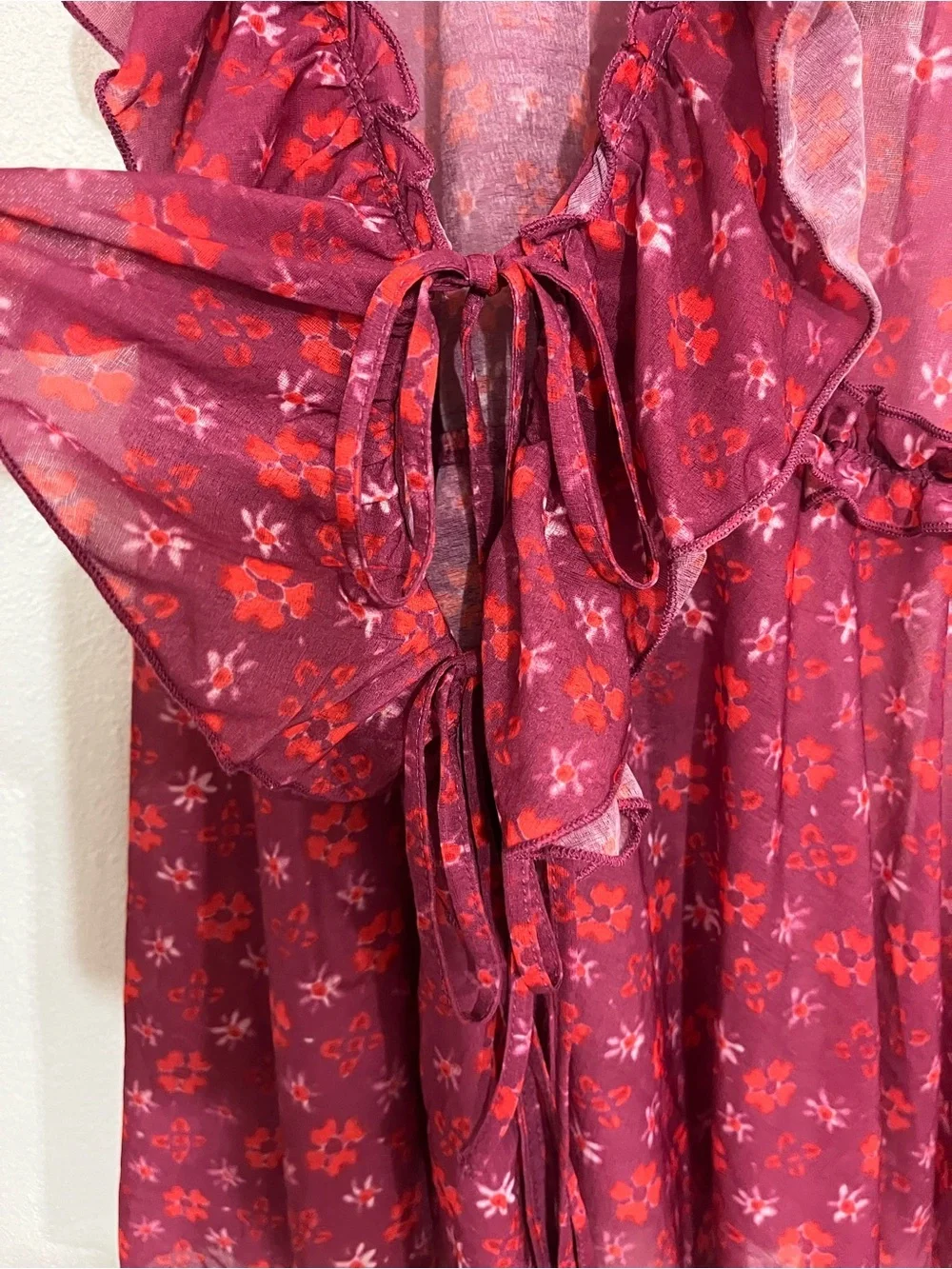 Free People Fuchsia Floral Ruffle Halter Camisole